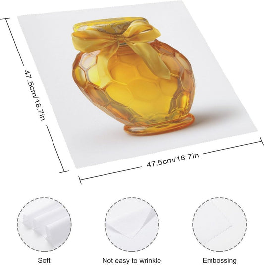 Golden Honey Jar with A Yellow Bow Cloth Napkins Set of 6, Square Premium Reusable Washable Polyester Table Linen Napkin for Dinner Party