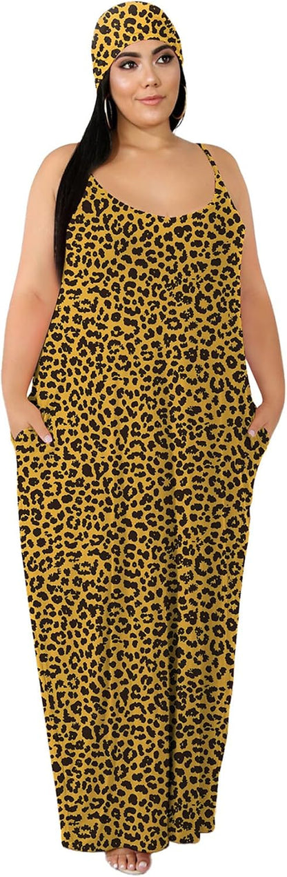 Women's Plus Size Casual Maxi Dress Summer Sleeveless Loose Beach Dress Sundress with Pockets