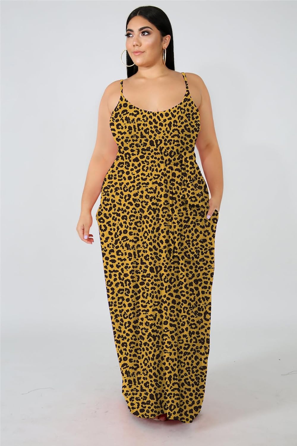 Women's Plus Size Casual Maxi Dress Summer Sleeveless Loose Beach Dress Sundress with Pockets