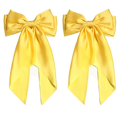Hair Bows for Women,Yellow Bow Hair Clips for Girl Hair Bows Barrette Metal Clips Long Ribbon Hairpin Party Bows for Hair Ponytail Hair Styling Accessories 2pack