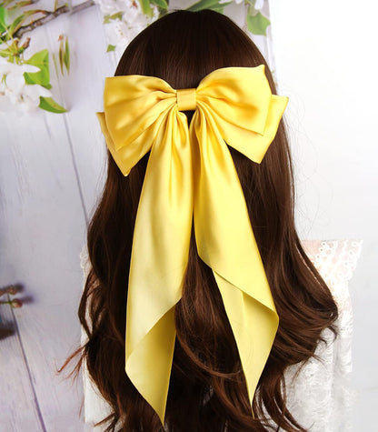 Hair Bows for Women,Yellow Bow Hair Clips for Girl Hair Bows Barrette Metal Clips Long Ribbon Hairpin Party Bows for Hair Ponytail Hair Styling Accessories 2pack