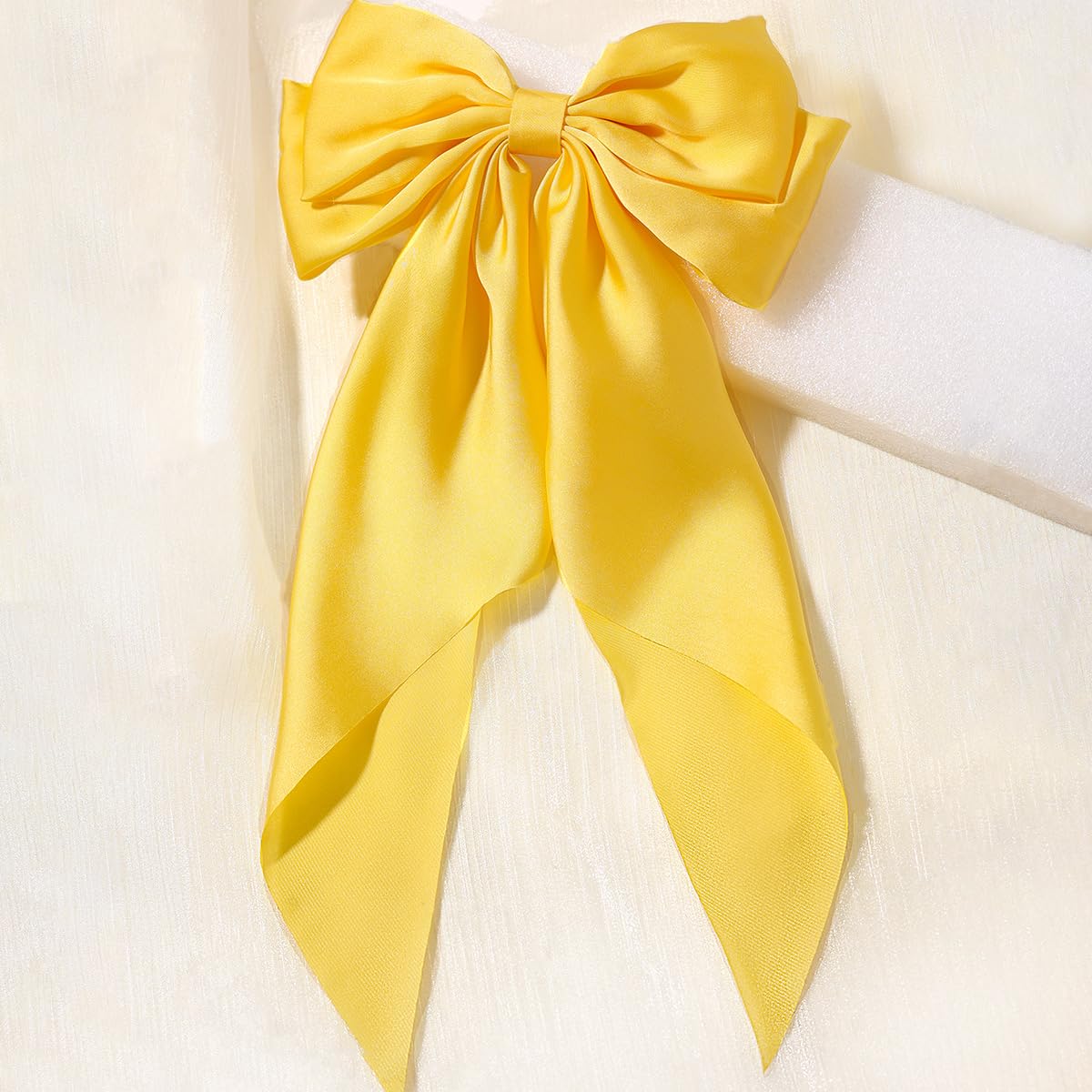 Hair Bows for Women,Yellow Bow Hair Clips for Girl Hair Bows Barrette Metal Clips Long Ribbon Hairpin Party Bows for Hair Ponytail Hair Styling Accessories 2pack