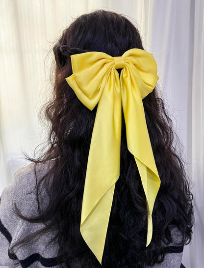 Hair Bows for Women,Yellow Bow Hair Clips for Girl Hair Bows Barrette Metal Clips Long Ribbon Hairpin Party Bows for Hair Ponytail Hair Styling Accessories 2pack