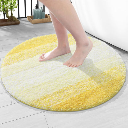 Microfiber Bathroom Rugs, Shaggy Soft and Absorbent Bath Rug, Thick Plush Machine Washable Dry Bath Mats for Bathroom, Tub and Shower, 24x24, Yellow, Round