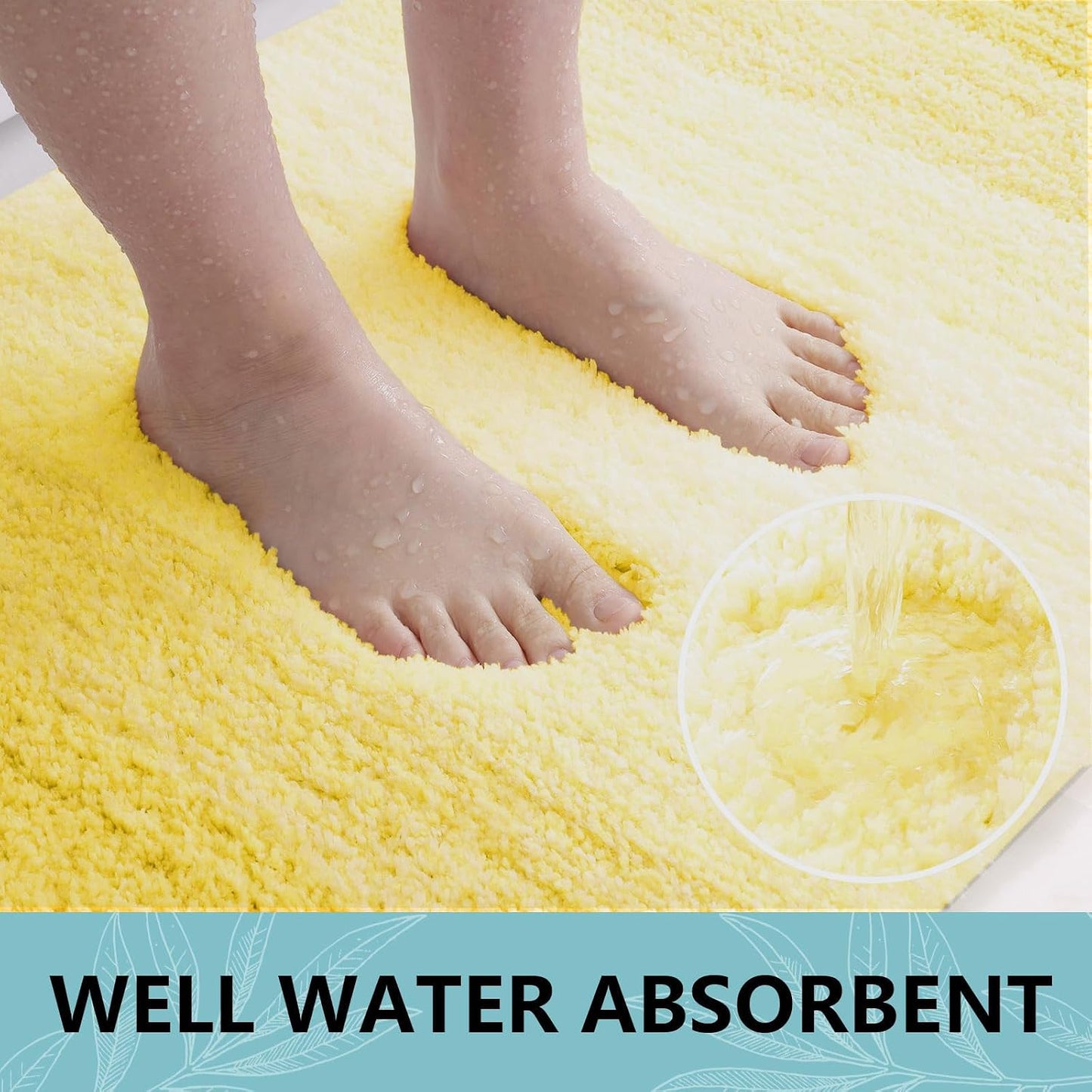 Microfiber Bathroom Rugs, Shaggy Soft and Absorbent Bath Rug, Thick Plush Machine Washable Dry Bath Mats for Bathroom, Tub and Shower, 24x24, Yellow, Round
