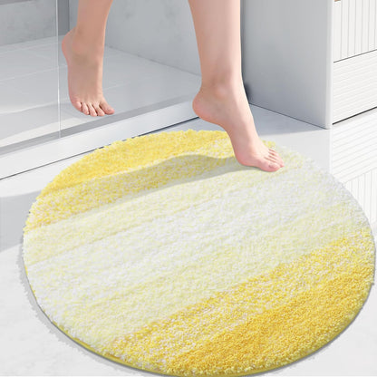 Microfiber Bathroom Rugs, Shaggy Soft and Absorbent Bath Rug, Thick Plush Machine Washable Dry Bath Mats for Bathroom, Tub and Shower, 24x24, Yellow, Round