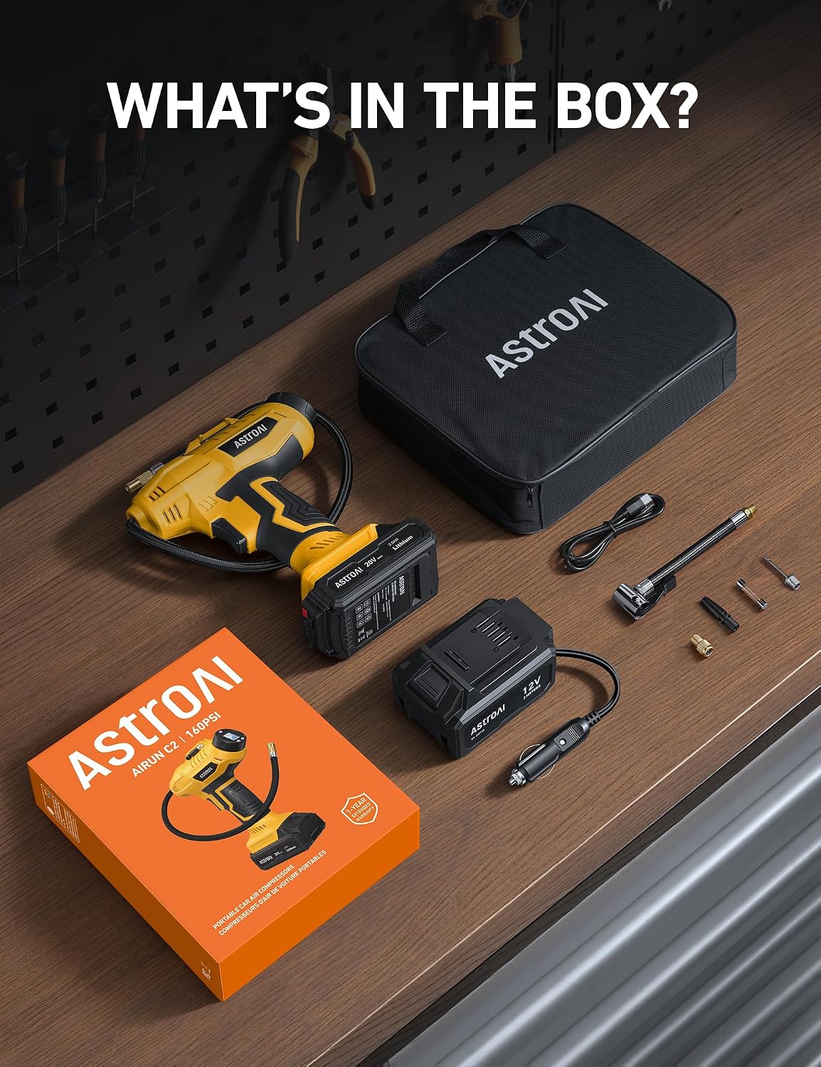 Cordless Tire Inflator Portable Air Compressor Fast Inflation 160 PSI Air Pump 20V Rechargeable Battery Powered with 12V DC Adapter Digital Pressure Gauge for Cars Motorcycles Bikes Yellow