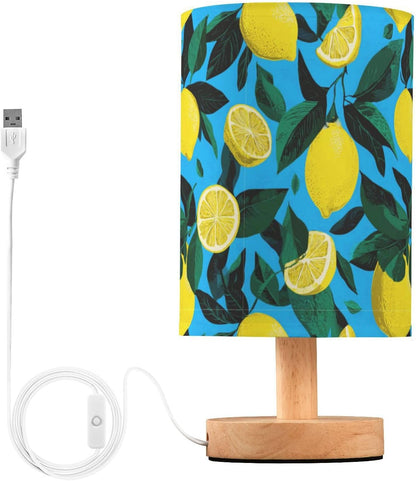 Bedside Table Lamp Lemon Yellow Citrus Fruits (68) Kids Nightstand Lamp Night Light Fabric Shade for Bedroom Living Room Home Office