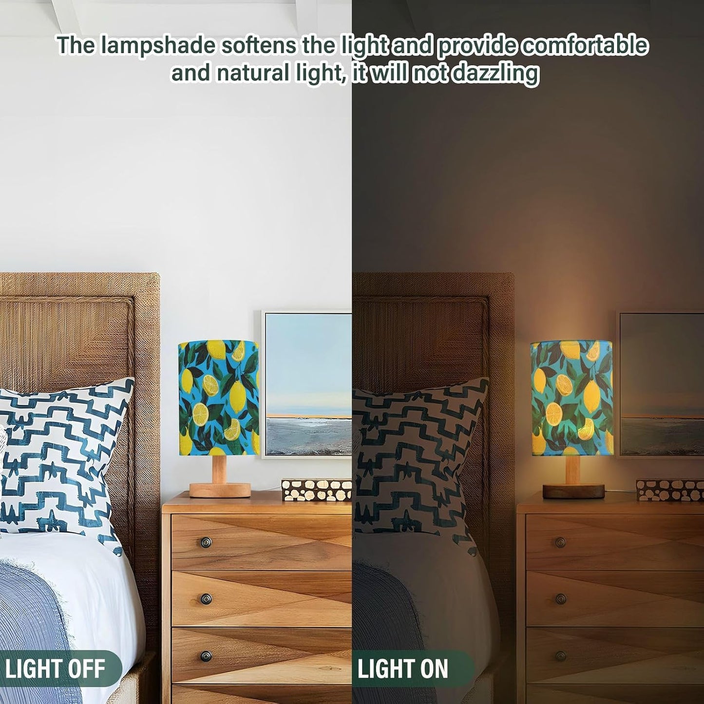 Bedside Table Lamp Lemon Yellow Citrus Fruits (68) Kids Nightstand Lamp Night Light Fabric Shade for Bedroom Living Room Home Office