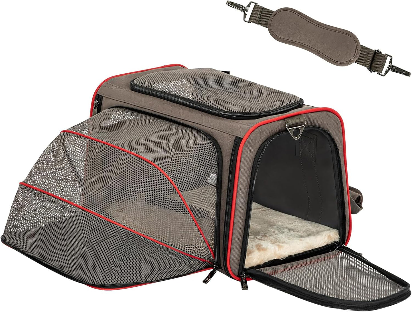 Expandable Cat Carrier Dog Carriers,Airline Approved Soft-Sided Portable Pet Travel Washable Carrier for Kittens,Puppies,Removable Soft Plush mat and Pockets,Locking Safety Zippers
