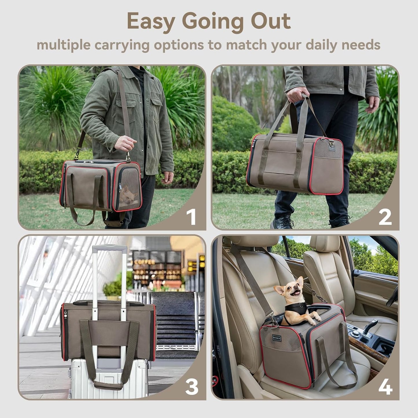 Expandable Cat Carrier Dog Carriers,Airline Approved Soft-Sided Portable Pet Travel Washable Carrier for Kittens,Puppies,Removable Soft Plush mat and Pockets,Locking Safety Zippers