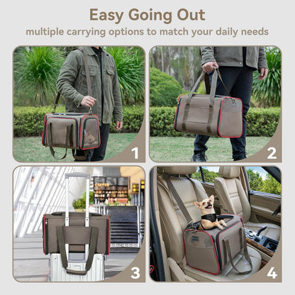 Expandable Cat Carrier Dog Carriers,Airline Approved Soft-Sided Portable Pet Travel Washable Carrier for Kittens,Puppies,Removable Soft Plush mat and Pockets,Locking Safety Zippers