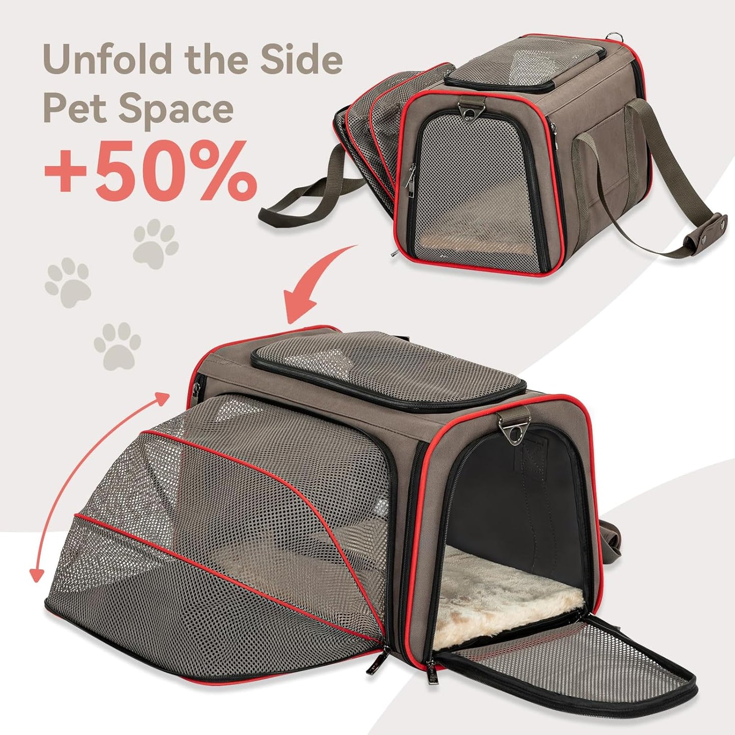 Expandable Cat Carrier Dog Carriers,Airline Approved Soft-Sided Portable Pet Travel Washable Carrier for Kittens,Puppies,Removable Soft Plush mat and Pockets,Locking Safety Zippers