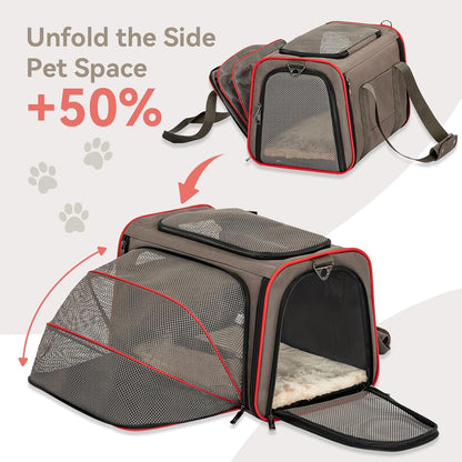 Expandable Cat Carrier Dog Carriers,Airline Approved Soft-Sided Portable Pet Travel Washable Carrier for Kittens,Puppies,Removable Soft Plush mat and Pockets,Locking Safety Zippers