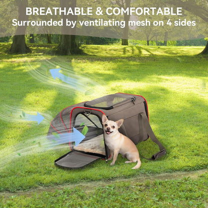 Expandable Cat Carrier Dog Carriers,Airline Approved Soft-Sided Portable Pet Travel Washable Carrier for Kittens,Puppies,Removable Soft Plush mat and Pockets,Locking Safety Zippers