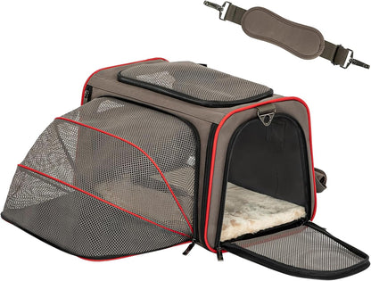 Expandable Cat Carrier Dog Carriers,Airline Approved Soft-Sided Portable Pet Travel Washable Carrier for Kittens,Puppies,Removable Soft Plush mat and Pockets,Locking Safety Zippers