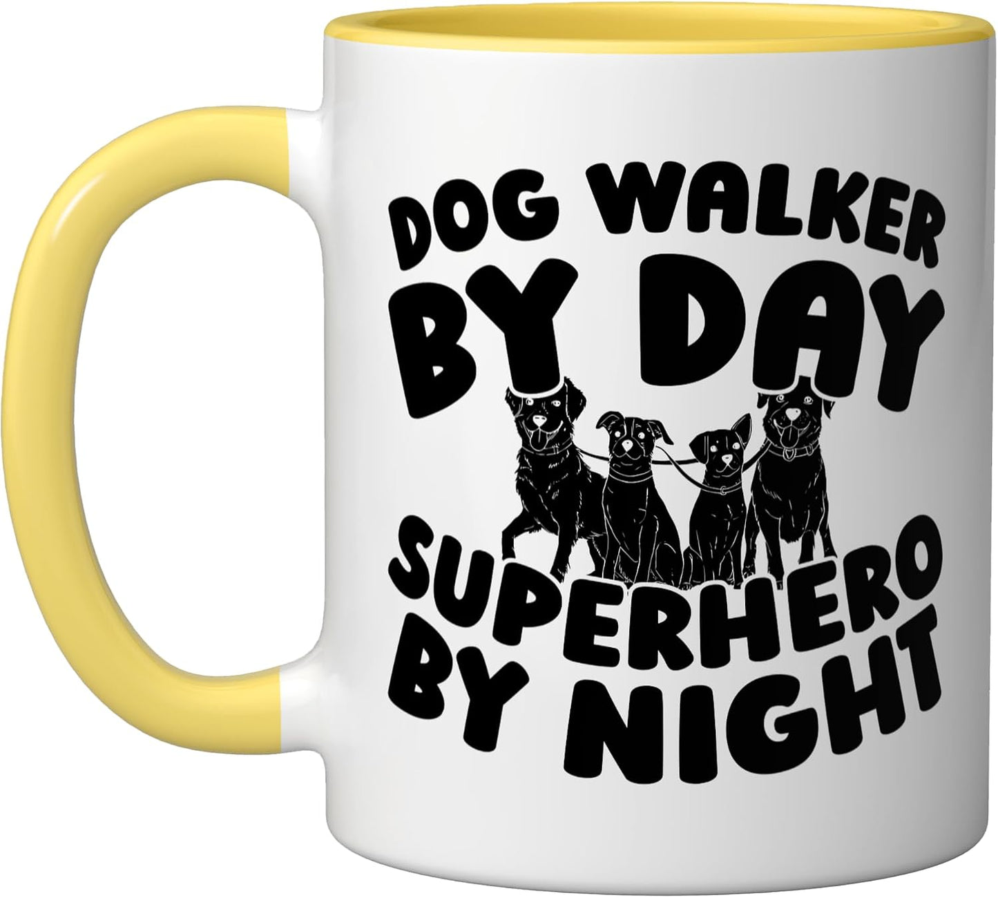 Walking Exercise Pet Care - Dog Walker Ceramic Mug, Yellow/White