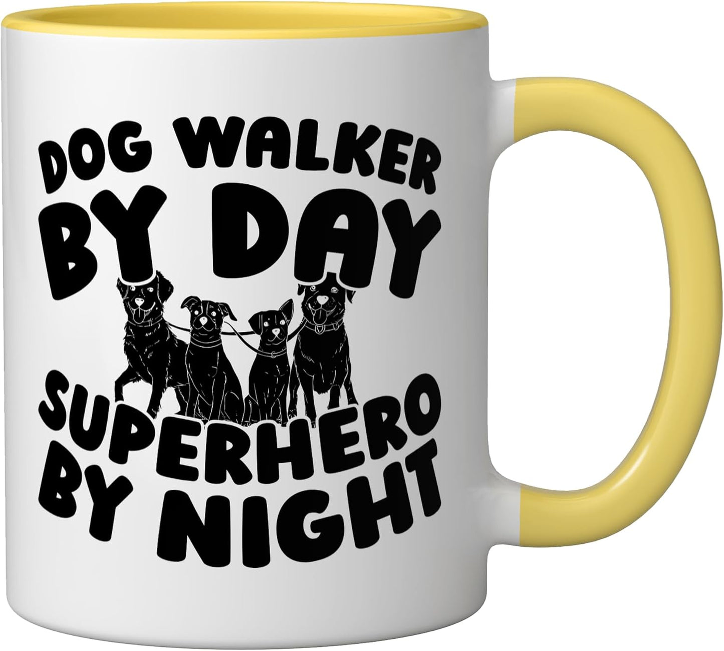Walking Exercise Pet Care - Dog Walker Ceramic Mug, Yellow/White
