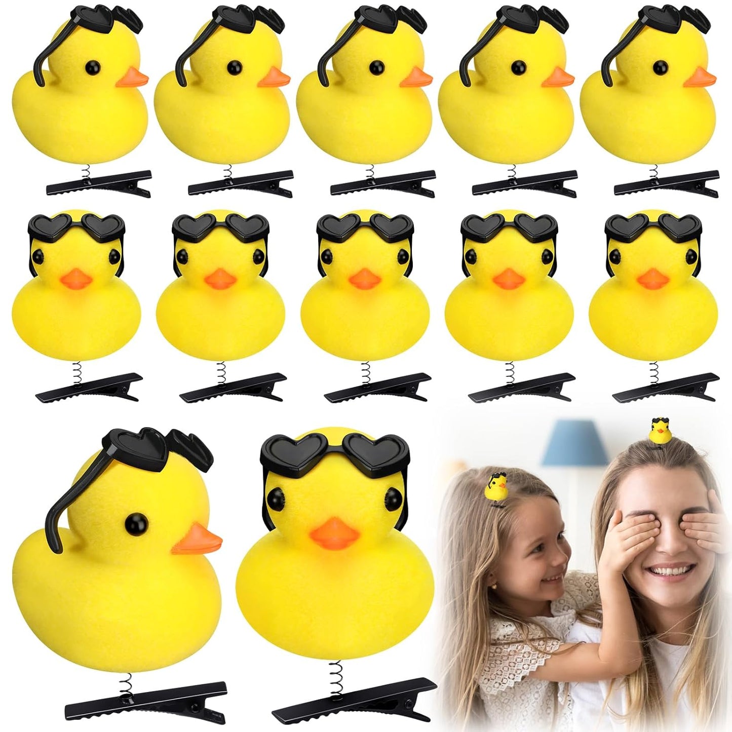 12 Pcs Duck Hair Clips Cute Festival Rave Sprouts Yellow Duck Hairpin Kawaii Cartoon Hair Accessories for Kids Adults Back to School Christmas Summer Party Props(Sunglasses Style)