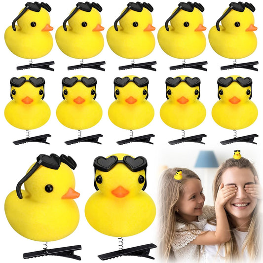 12 Pcs Duck Hair Clips Cute Festival Rave Sprouts Yellow Duck Hairpin Kawaii Cartoon Hair Accessories for Kids Adults Back to School Christmas Summer Party Props(Sunglasses Style)
