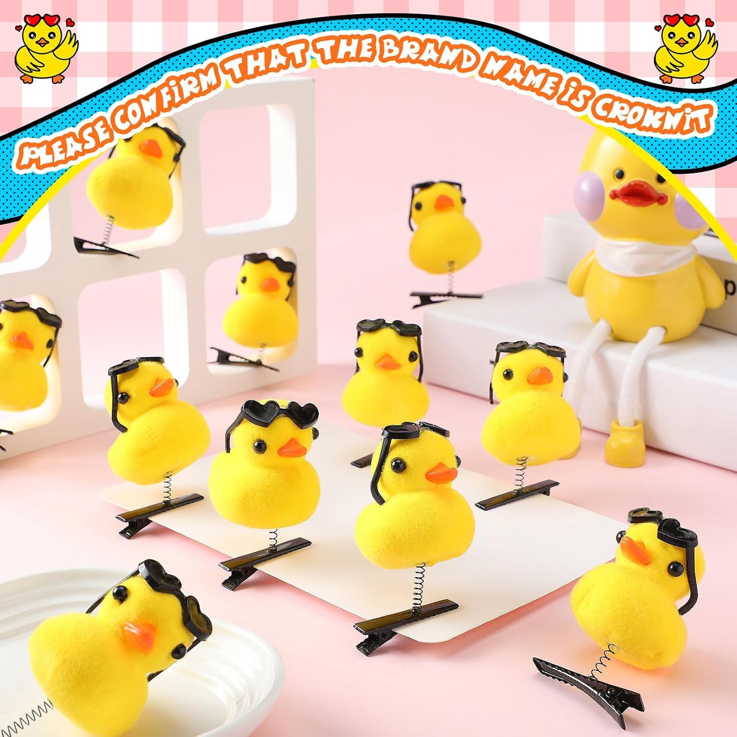 12 Pcs Duck Hair Clips Cute Festival Rave Sprouts Yellow Duck Hairpin Kawaii Cartoon Hair Accessories for Kids Adults Back to School Christmas Summer Party Props(Sunglasses Style)