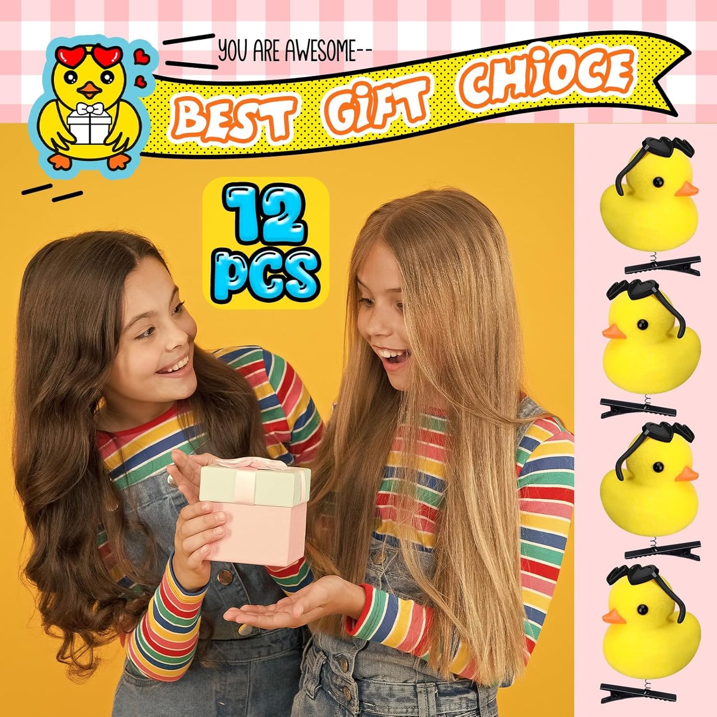 12 Pcs Duck Hair Clips Cute Festival Rave Sprouts Yellow Duck Hairpin Kawaii Cartoon Hair Accessories for Kids Adults Back to School Christmas Summer Party Props(Sunglasses Style)