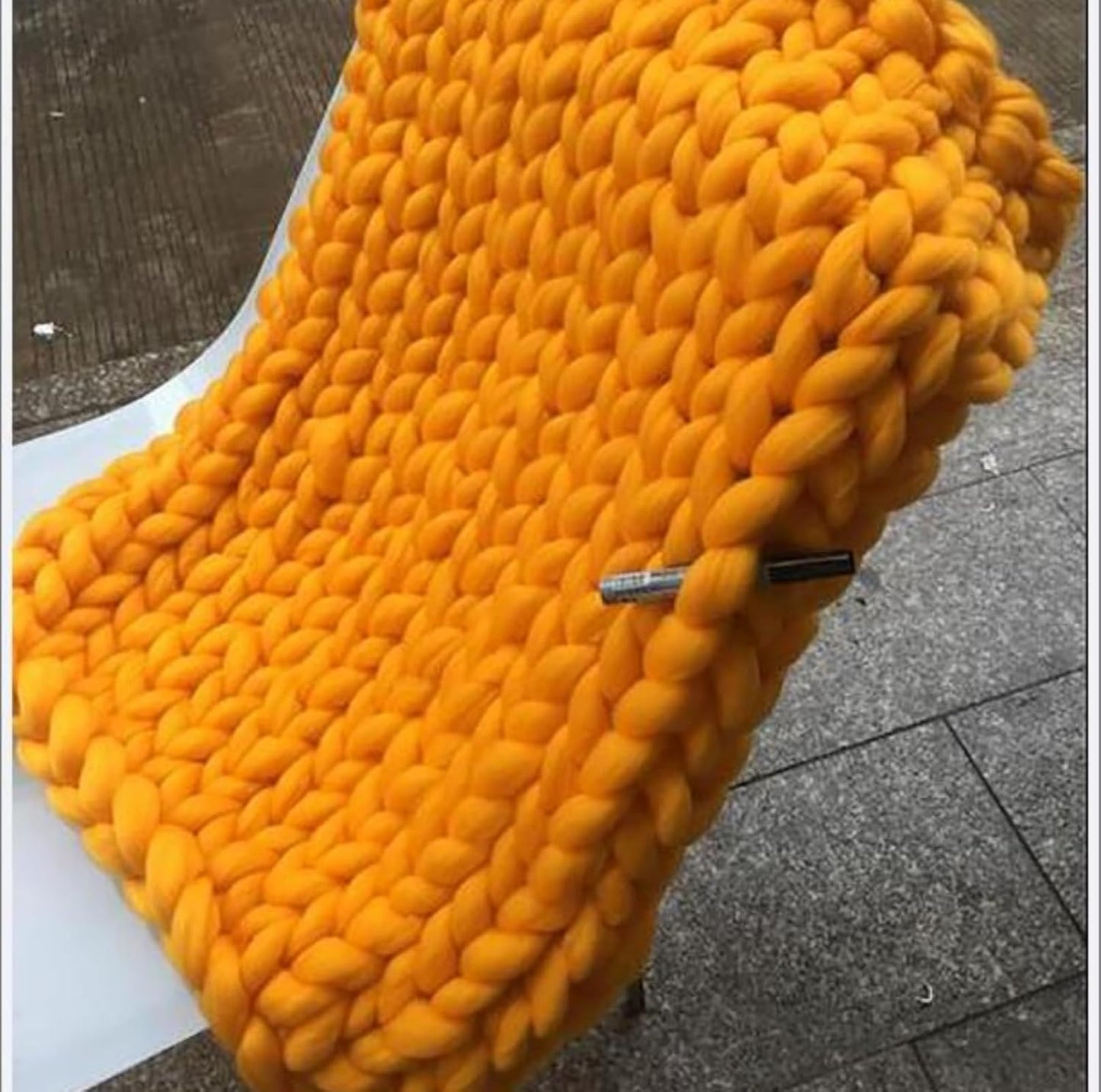 Chunky Knit Blanket Throw Knitted Throw Blankets for Couch Bed Fluffy Soft Blanket Handmade Soft Throw Blanket Cozy and Warm Chunky Wool Knit Throw Gifts And Home Decor,Yellow,60x60cm(24x24inch)