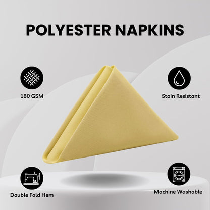 Cloth Polyester Napkins, 20 x 20 Inch, Washable Dinner Fabric Linen Napkins with Hemmed Edges for Restaurant, Wedding and Holiday Pack of 10 (Pastel Yellow)