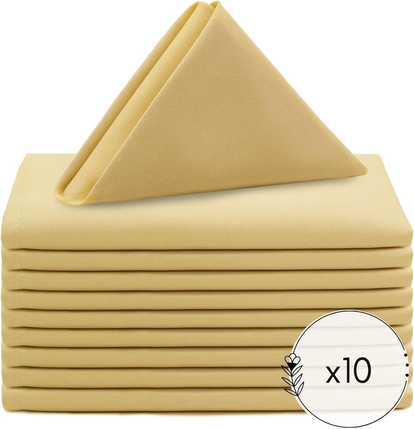 Cloth Polyester Napkins, 20 x 20 Inch, Washable Dinner Fabric Linen Napkins with Hemmed Edges for Restaurant, Wedding and Holiday Pack of 10 (Pastel Yellow)