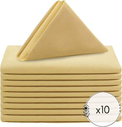 Cloth Polyester Napkins, 20 x 20 Inch, Washable Dinner Fabric Linen Napkins with Hemmed Edges for Restaurant, Wedding and Holiday Pack of 10 (Pastel Yellow)