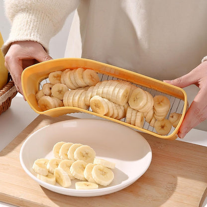 Yellow Banana Slicer Fruit Cutter for kitchen Tool, Strawberry & Egg Slicer, Extra Large Banana Cutter Gift for Cucumber, Luncheon meat, Hot Dogs, Melons and Fruits Slicer kitchen Gadget 1-Pack