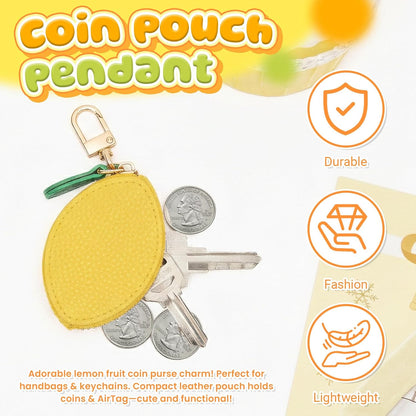 Cute Fruit Coin Purse Keychain, Mini Leather Bag Charms, Handbag, Backpack Kawaii Strawberry Lemon Charms Accessories Gift for Girls Women