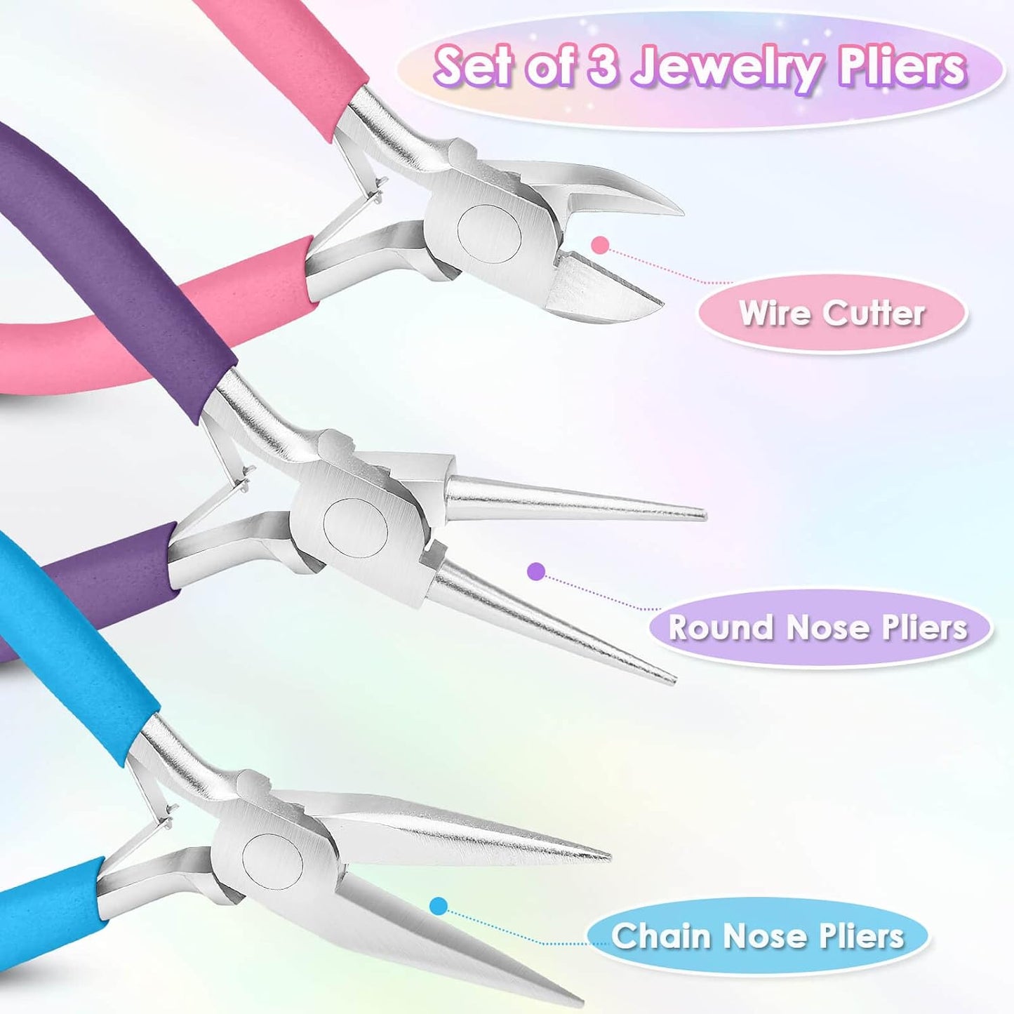 3pcs Jewelry Making Plier Tools with Needle/Chain/Round Nose Pliers and Wire Cutter for Jewelry Repair, Wire Wrapping, Crafts, Jewelry Making Supplies
