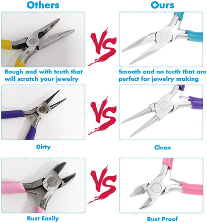 3pcs Jewelry Making Plier Tools with Needle/Chain/Round Nose Pliers and Wire Cutter for Jewelry Repair, Wire Wrapping, Crafts, Jewelry Making Supplies