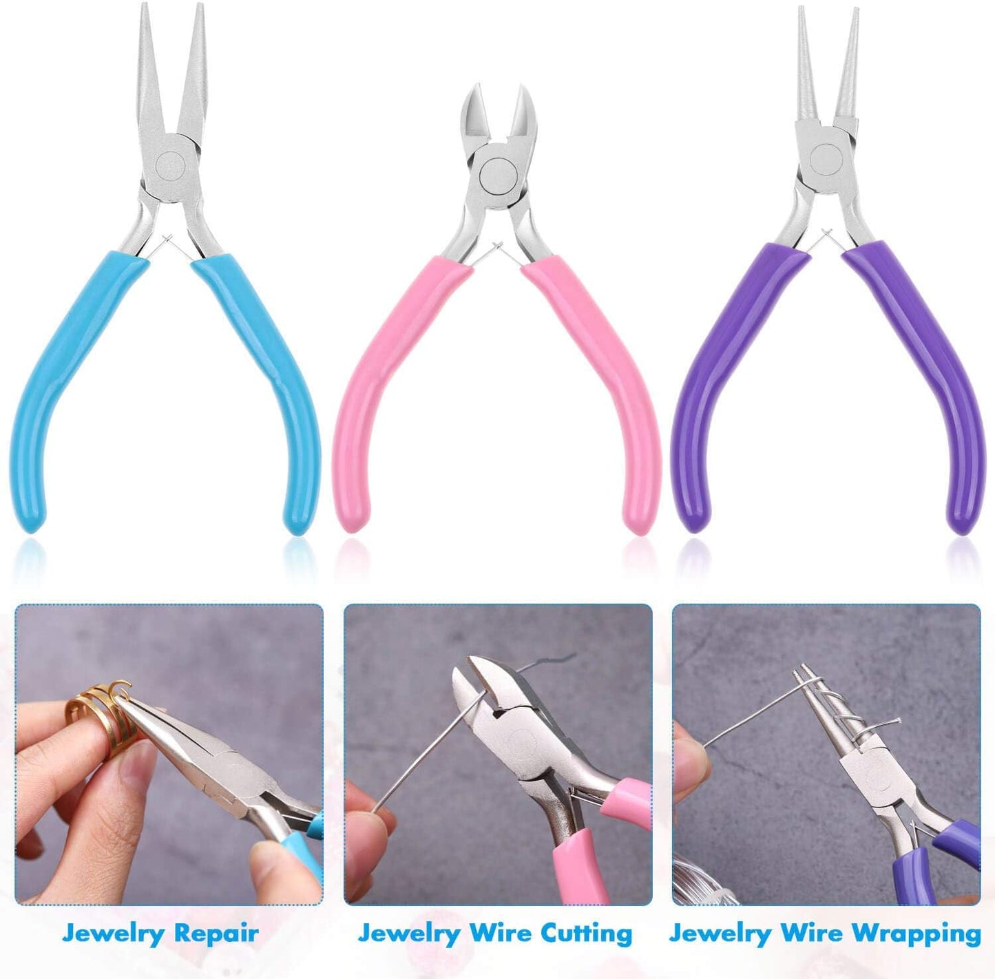 3pcs Jewelry Making Plier Tools with Needle/Chain/Round Nose Pliers and Wire Cutter for Jewelry Repair, Wire Wrapping, Crafts, Jewelry Making Supplies
