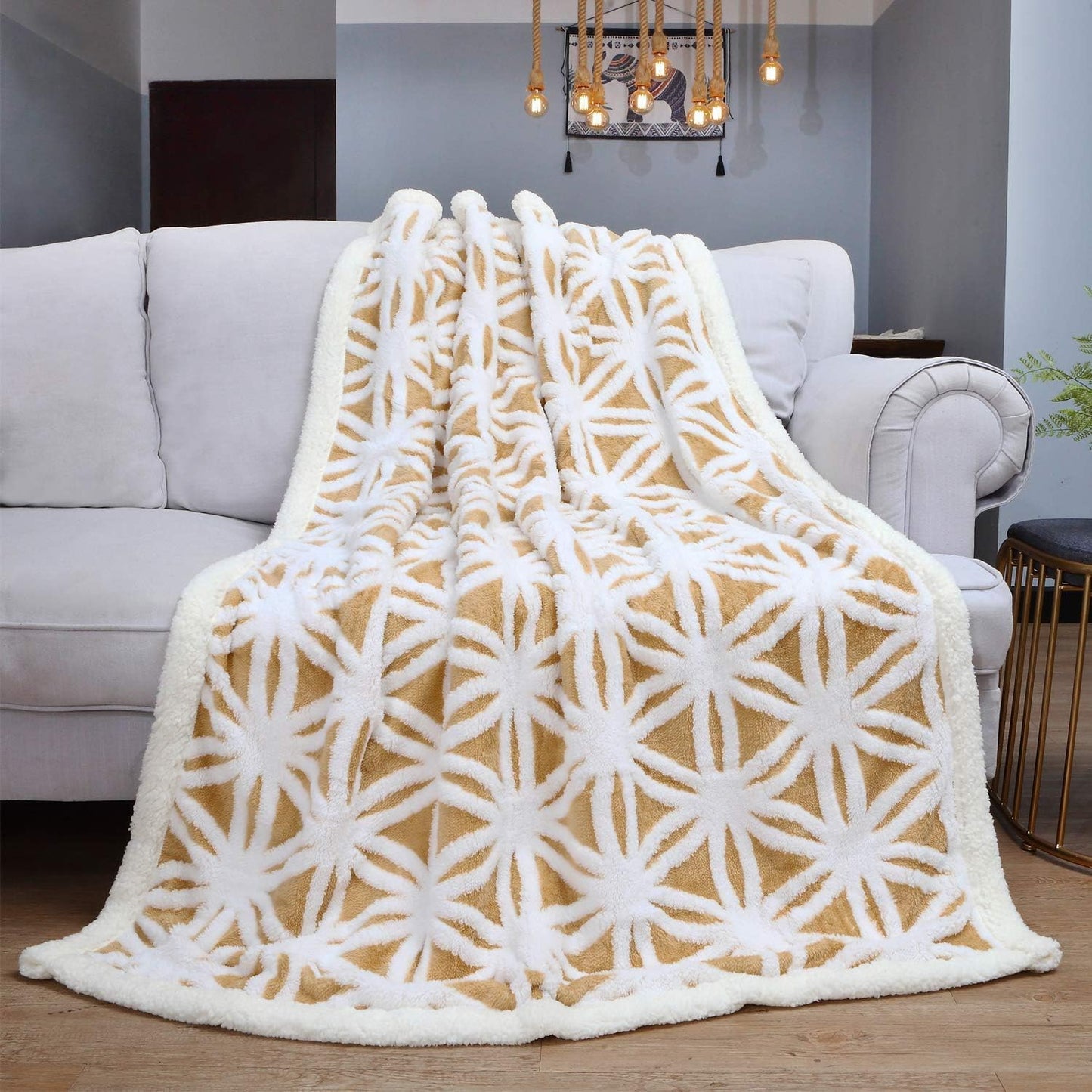 LOMAO Sherpa Fleece Blanket Fuzzy Soft Throw Blanket Dual Sided Blanket for Couch Sofa Bed (Yellow, 51''x63'')