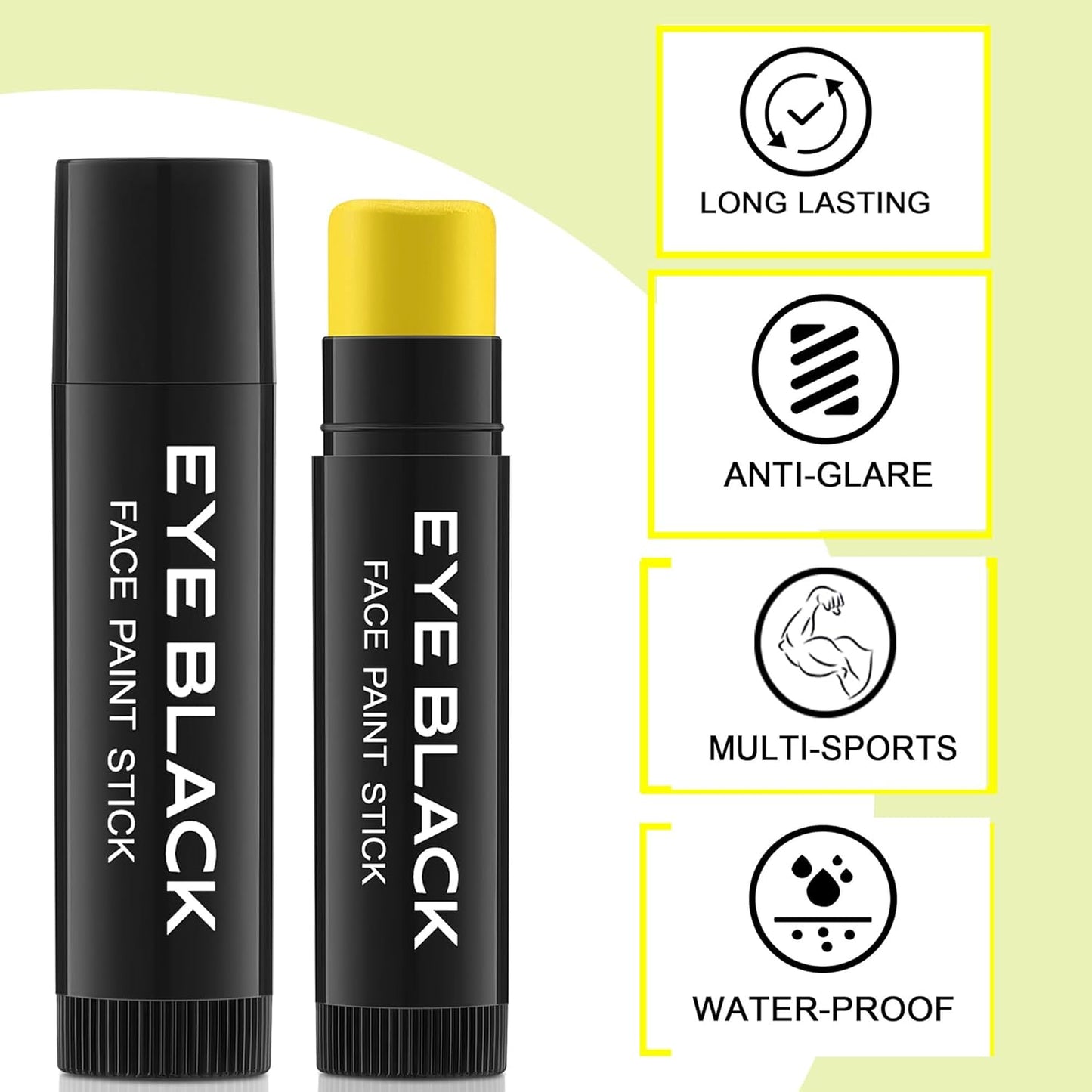 Yellow Eye Black Stick for Baseball Football Softball Lacrosse, Anti-Glare Under Eye Grease Stick for Athletes Sports Training, Sports Eye Black (Yellow)