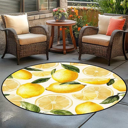 Lemon Yellow Round Area Rug Summer Farm Indoor Doormat Non-Slip Circluar Welcome Floor Mat Decoration Comfy Bath Rugs for Home Bedroom Living Room Carpet Home Decor 31 * 31inch/80 * 80cm