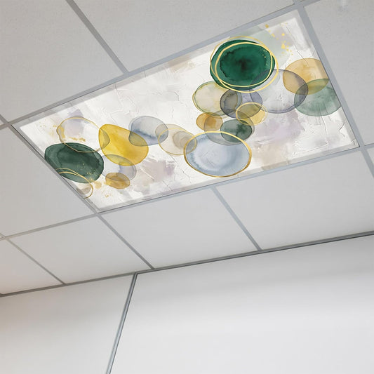 Abstract Ink Fluorescent Light Covers 1 Pack Green Yellow Blue Ink Splatter Bubbles Drops Magnetic Fluorescent Ceiling Lights Filters for Office Classroom Home Drop Ceiling 4x2 Feet