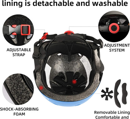 Kids Bike Helmet,Toddler Skateboard Helmets for Ages 2-3-5-8-14 Years Boys Girls，Adjustable Multi-Sport Bicycle Skateboarding Football Roller Skating Scooter Rollerblade Balance Bike Helmet