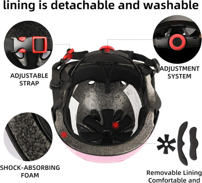 Kids Bike Helmet,Toddler Skateboard Helmets for Ages 2-3-5-8-14 Years Boys Girls，Adjustable Multi-Sport Bicycle Skateboarding Football Roller Skating Scooter Rollerblade Balance Bike Helmet