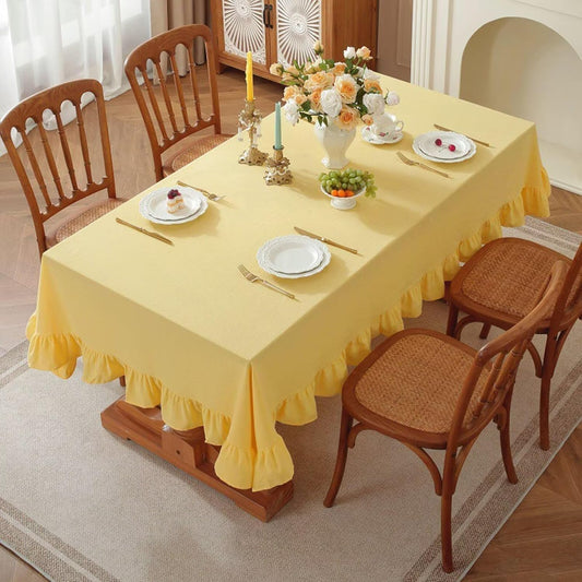 Solid Color Ruffled Tablecloth Cotton Rectangular Square Table Cover Decoration for Kitchen Dinning