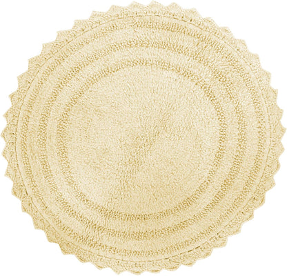 Circle Bathroom Mat for Kitchen Spa with Crochet Pattern Cotton Absorbent Soft Reversible Bath Rug Pale Banana Round 24 Inches