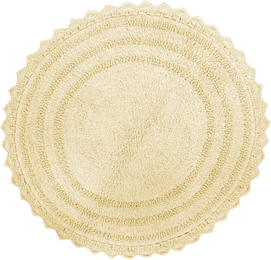 Circle Bathroom Mat for Kitchen Spa with Crochet Pattern Cotton Absorbent Soft Reversible Bath Rug Pale Banana Round 24 Inches