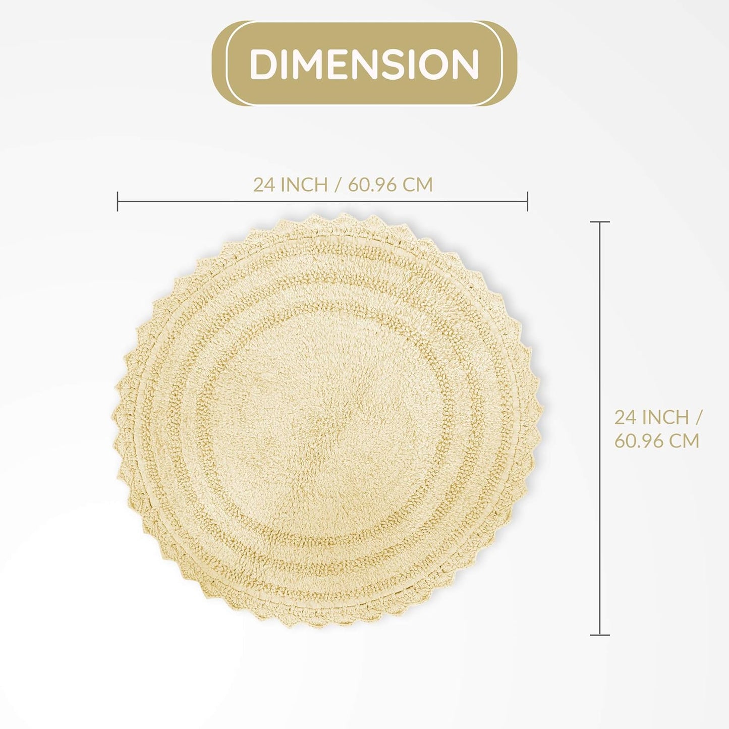 Circle Bathroom Mat for Kitchen Spa with Crochet Pattern Cotton Absorbent Soft Reversible Bath Rug Pale Banana Round 24 Inches