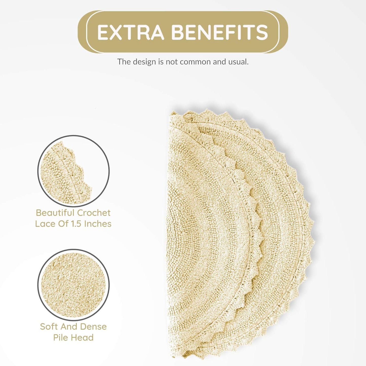 Circle Bathroom Mat for Kitchen Spa with Crochet Pattern Cotton Absorbent Soft Reversible Bath Rug Pale Banana Round 24 Inches