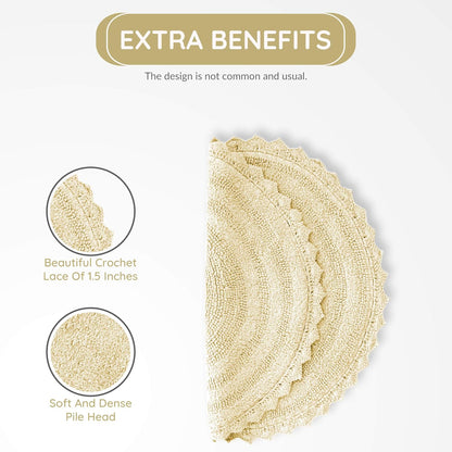 Circle Bathroom Mat for Kitchen Spa with Crochet Pattern Cotton Absorbent Soft Reversible Bath Rug Pale Banana Round 24 Inches