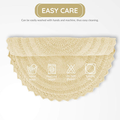 Circle Bathroom Mat for Kitchen Spa with Crochet Pattern Cotton Absorbent Soft Reversible Bath Rug Pale Banana Round 24 Inches