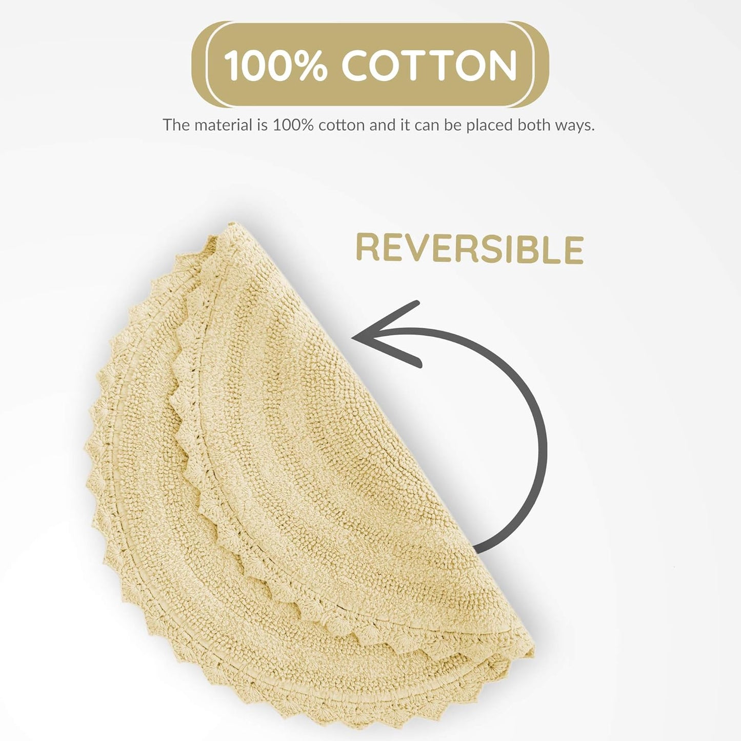 Circle Bathroom Mat for Kitchen Spa with Crochet Pattern Cotton Absorbent Soft Reversible Bath Rug Pale Banana Round 24 Inches