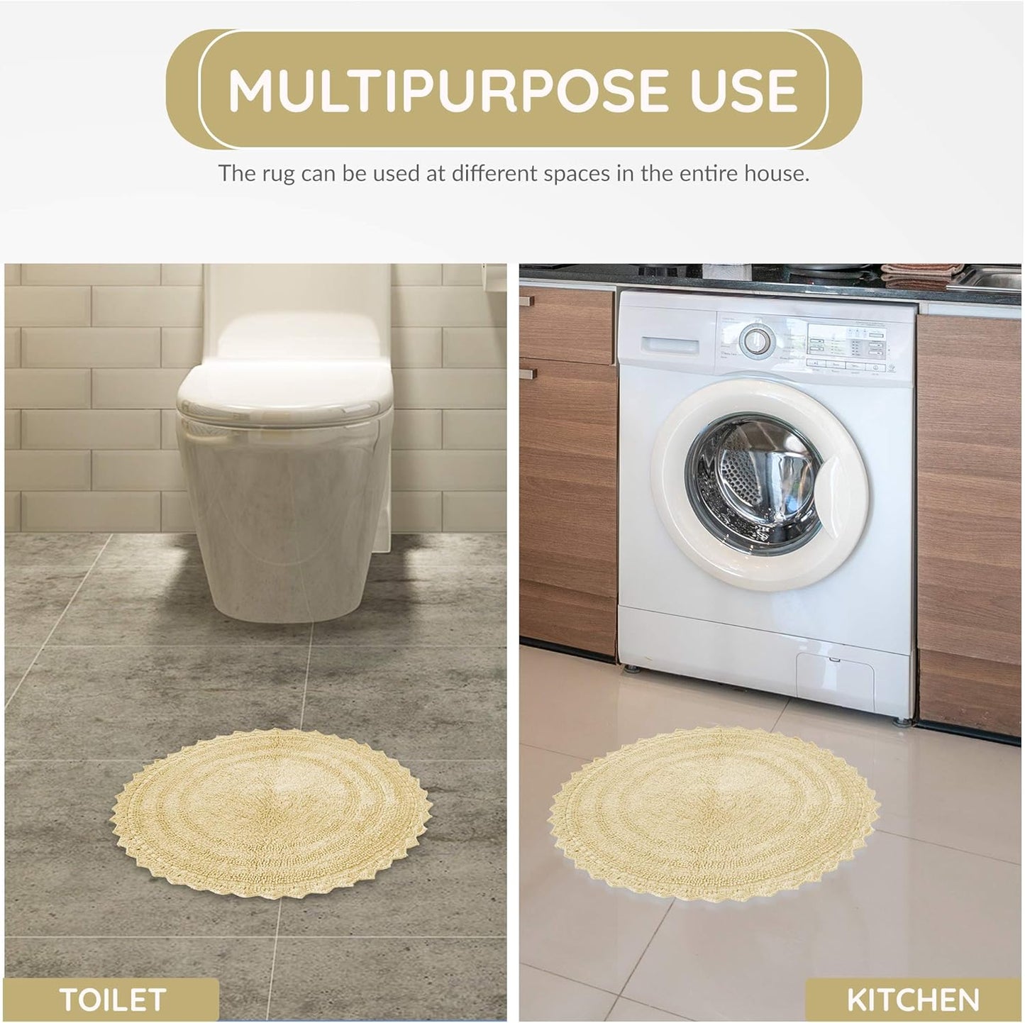Circle Bathroom Mat for Kitchen Spa with Crochet Pattern Cotton Absorbent Soft Reversible Bath Rug Pale Banana Round 24 Inches